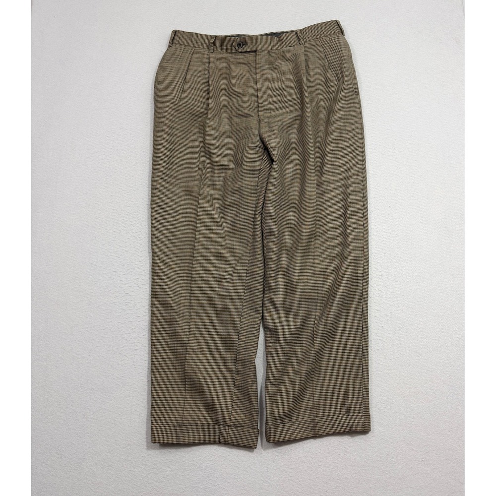 Vintage Pleated Cuffed Trousers Pants Men's 38x29 Brown Houndstooth 90s Preppy